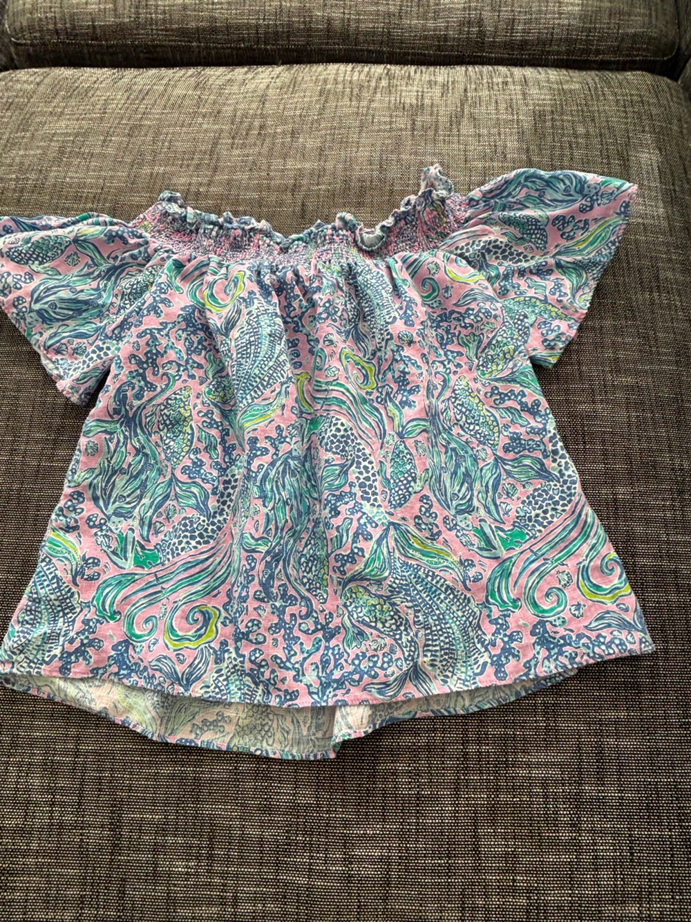 Lilly Pulitzer Pink Off-Shoulder Mermaid Print Top